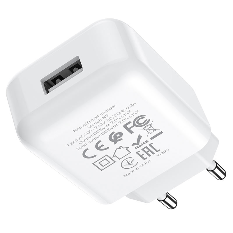 Netværksoplader med Lightning Kabel HOCO N2, 10W, 2A, 1 x USB-A, Hvid