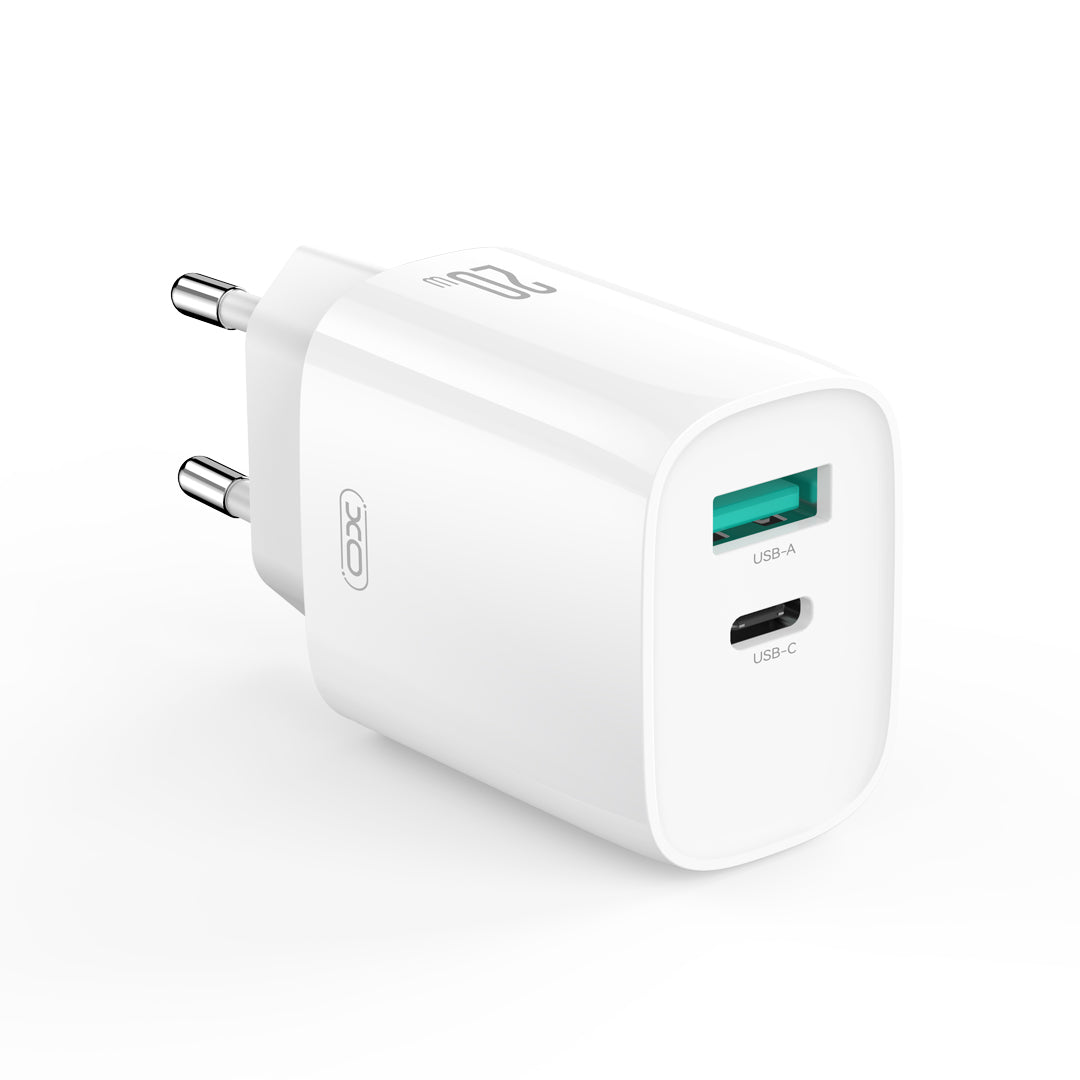 Netværksoplader med USB-C kabel XO Design CE29, 20W, 3A, 1 x USB-A - 1 x USB-C, Hvid