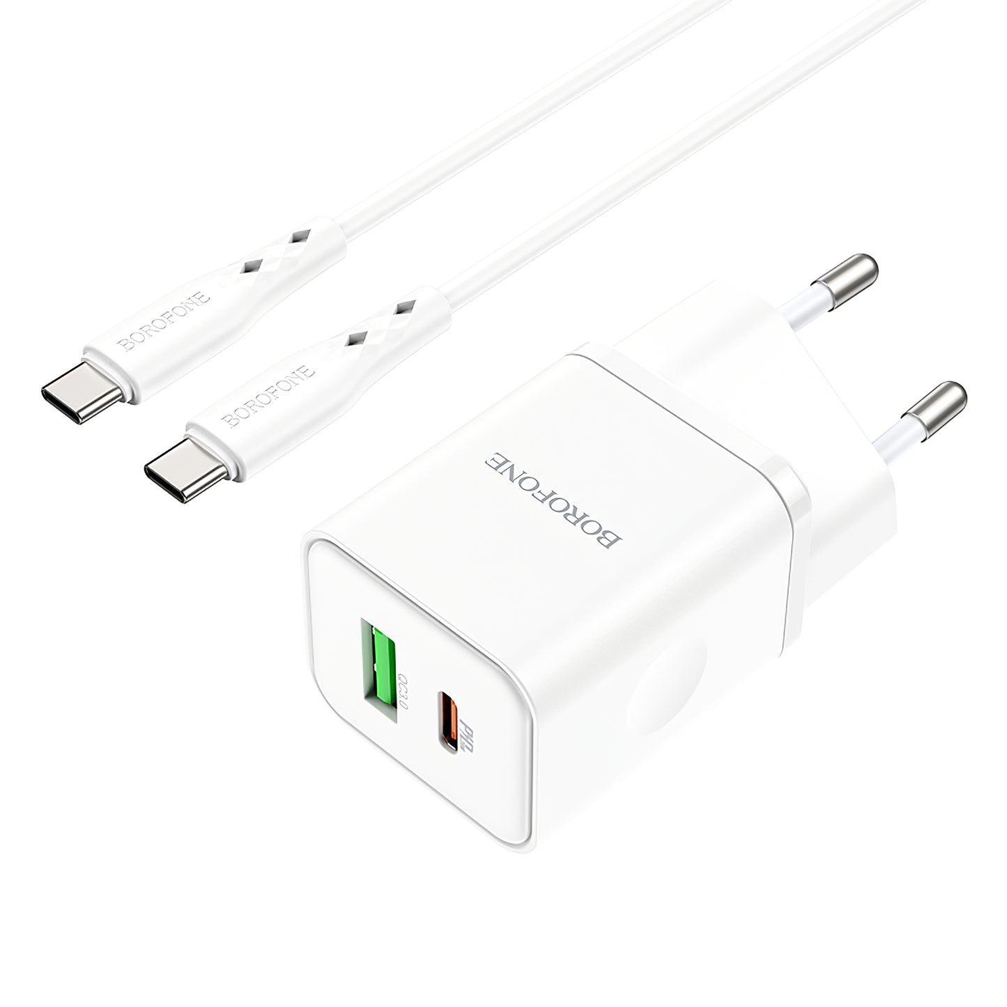 Network Charger with USB-C Cable Borofone BN7, 20W, 3A, 1 x USB-A - 1 x USB-C, White