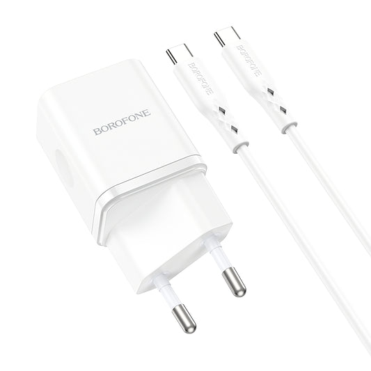 Netværksoplader med USB-C-kabel Borofone BN7, 20W, 3A, 1 x USB-A - 1 x USB-C, hvid