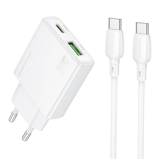 Netværksoplader med USB-C-kabel Borofone BN25 Wish, 30W, 3A, 1 x USB-A - 1 x USB-C, hvid