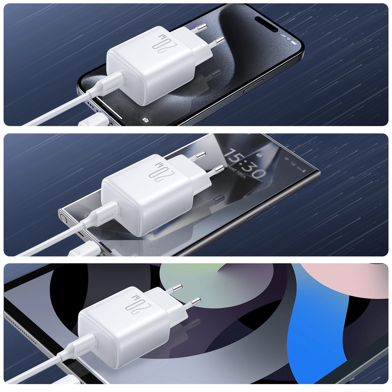 Netværksoplader med USB-C Kabel Joyroom JR-TCF20, 20W, 3A, 1 x USB-C, Hvid