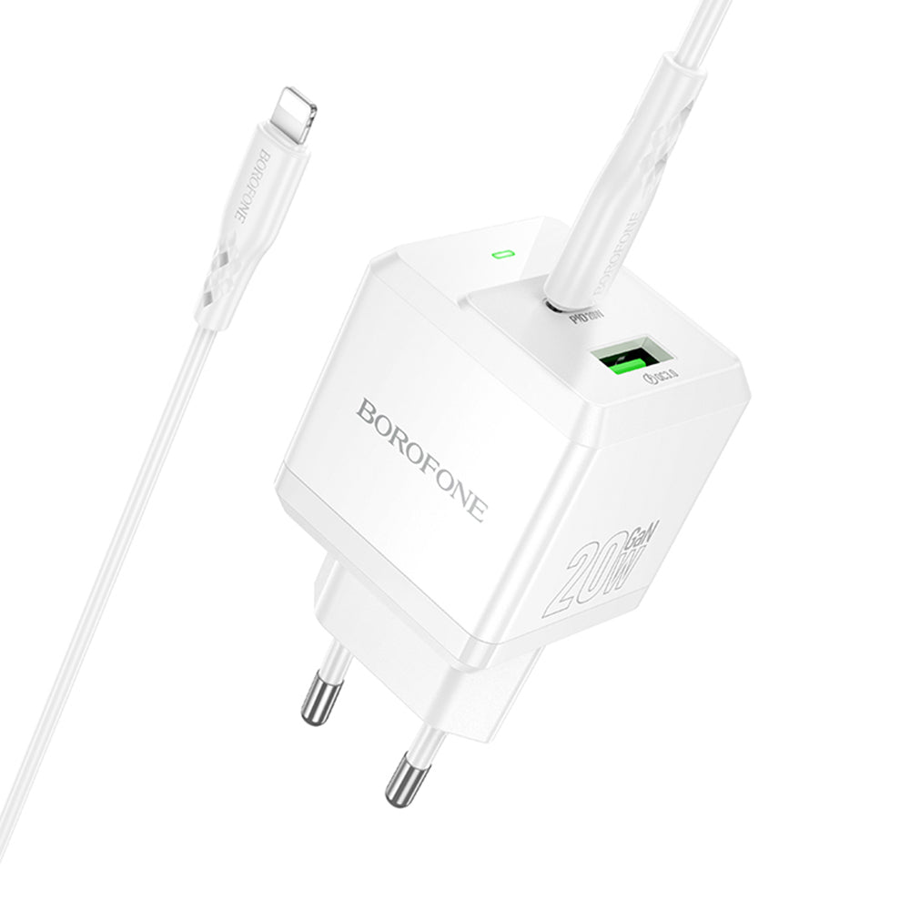 Netværksoplader med Lightning Kabel Borofone BN19 Intenso, 20W, 3A, 1 x USB-A - 1 x USB-C, Hvid