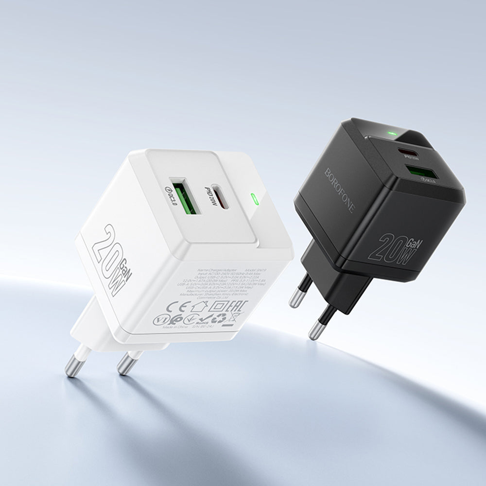 Netværksoplader med Lightning Kabel Borofone BN19 Intenso, 20W, 3A, 1 x USB-A - 1 x USB-C, Hvid