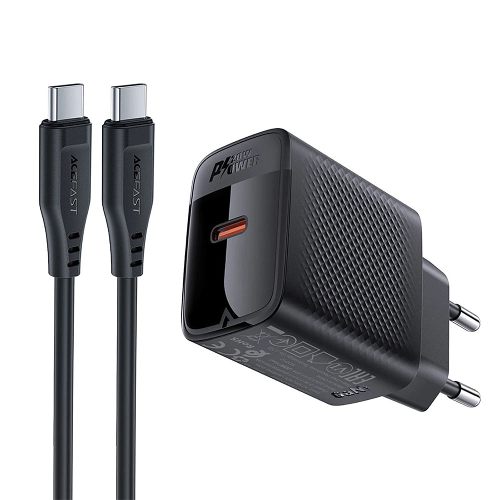 Netværksoplader med USB-C kabel Acefast A82, 20W, 3A, 1 x USB-C, Sort