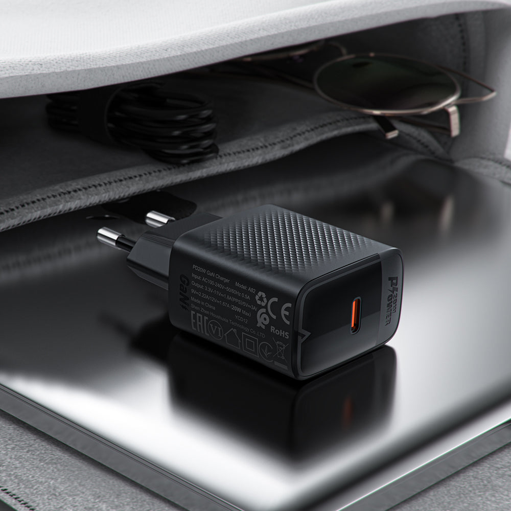 Netværksoplader med USB-C kabel Acefast A82, 20W, 3A, 1 x USB-C, Sort