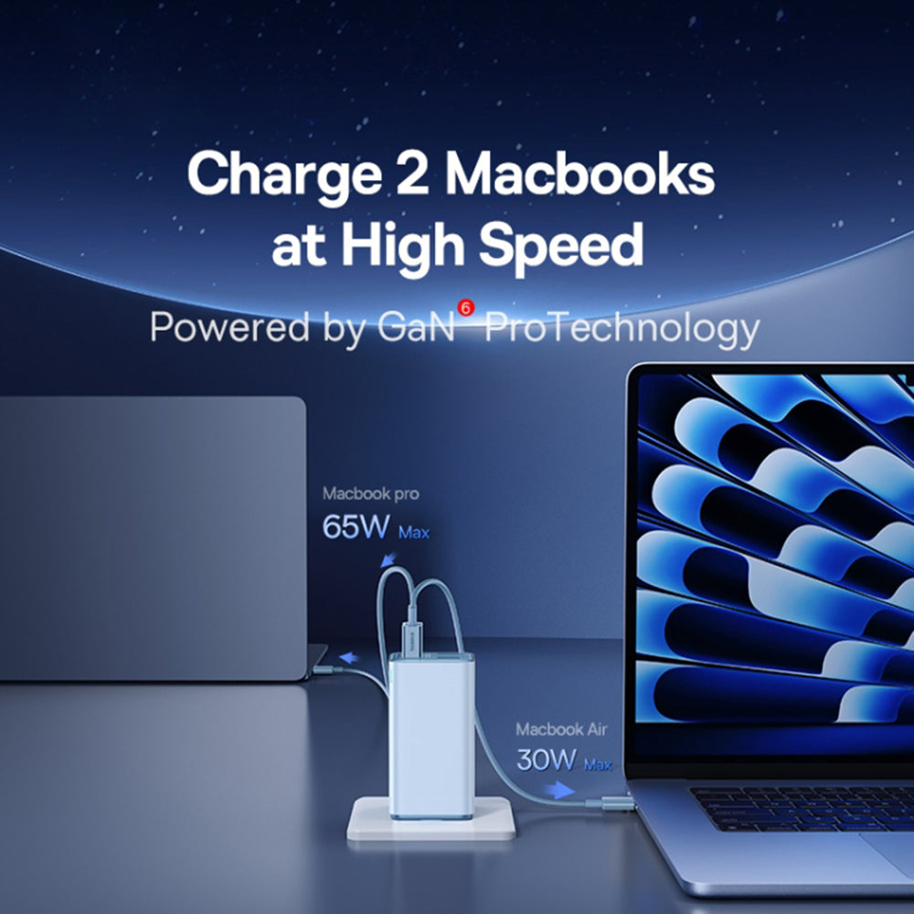 Netværksoplader med USB-C kabel Baseus GaN6 Pro, 100W, 3.25A, 2 x USB-A - 2 x USB-C, Blå P10162705312-00