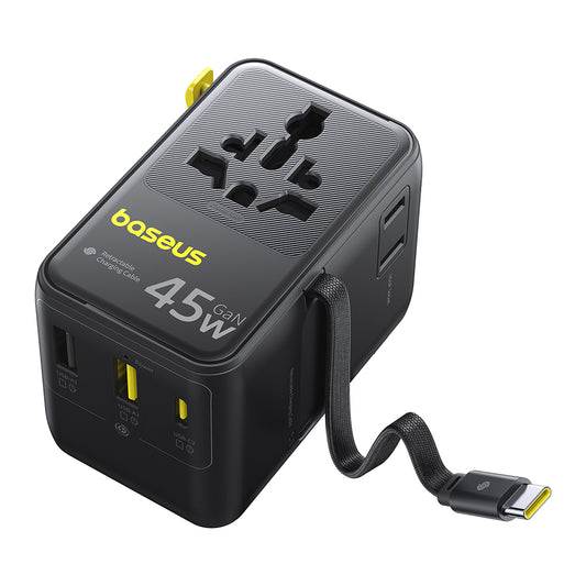 Netoplader med USB-C-kabel Baseus Travel PicoGo AG11, 45W, 2 x Stik - 1 x USB-C - 2 x USB-A, Sort E0307F00