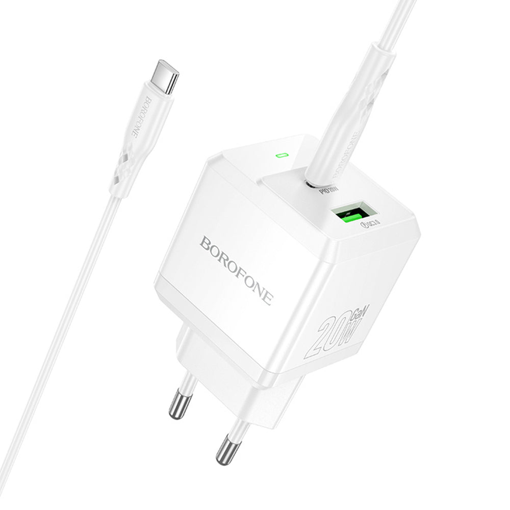 Netværksoplader med USB-C Kabel Borofone BN19 Intenso, 20W, 3A, 1 x USB-A - 1 x USB-C, Hvid
