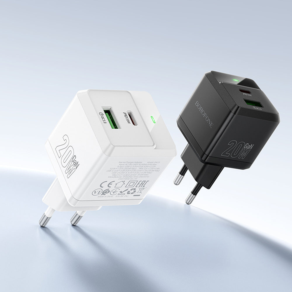 Netværksoplader med USB-C Kabel Borofone BN19 Intenso, 20W, 3A, 1 x USB-A - 1 x USB-C, Hvid