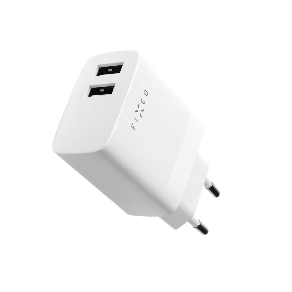 Netværksoplader med USB-C kabel Fixed, 17W, 3A, 2 x USB-A, Hvid
