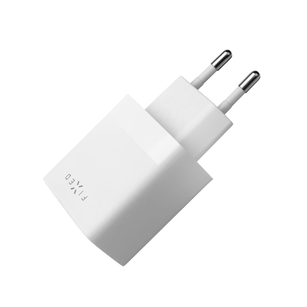 Netværksoplader med USB-C kabel Fixed, 17W, 3A, 2 x USB-A, Hvid