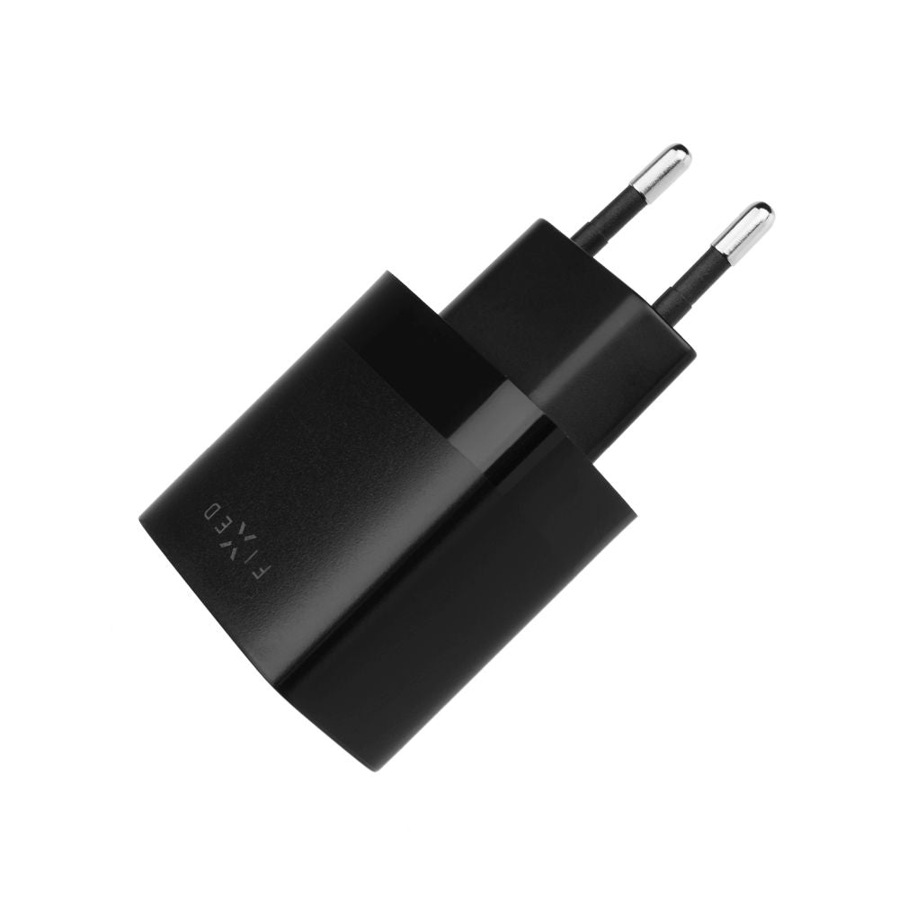 Netværksoplader med USB-C kabel Fixed, 17W, 3A, 2 x USB-A, Sort