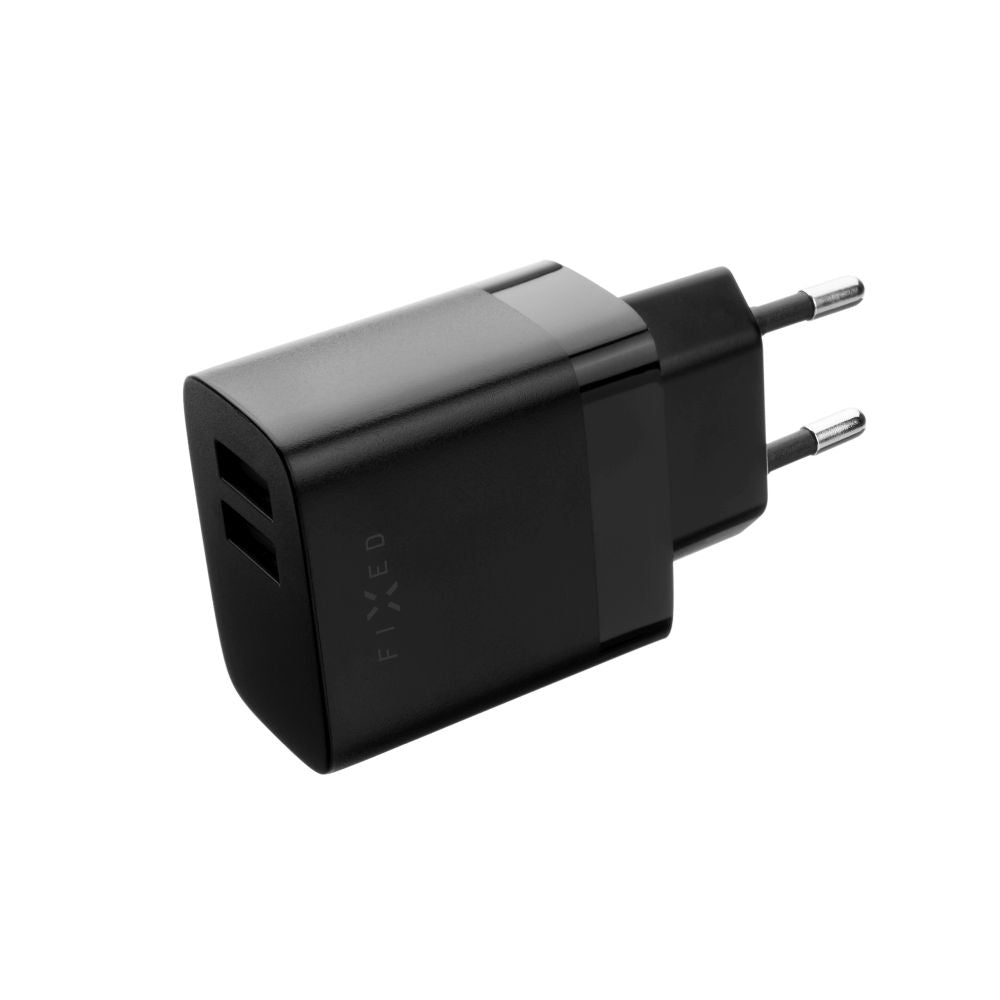 Netværksoplader med USB-C kabel Fixed, 17W, 3A, 2 x USB-A, Sort