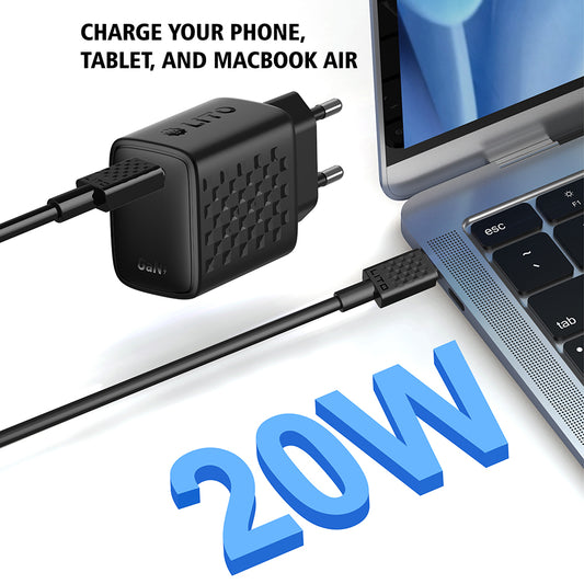 Netværksoplader med USB-C Kabel Lito LC13T, 20W, 3A, 1 x USB-C, Sort