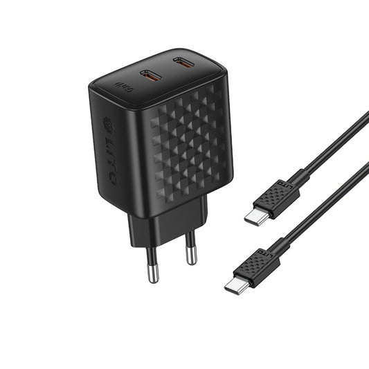 Netværksoplader med USB-C Kabel Lito LC22T, 45W, 3A, 2 x USB-C, Sort