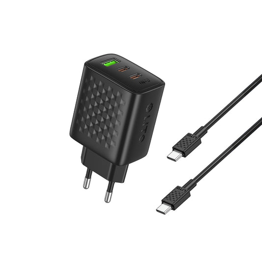 Netværksoplader med USB-C kabel Lito LC25T, 65W, 3.25A, 1 x USB-A - 2 x USB-C, Sort