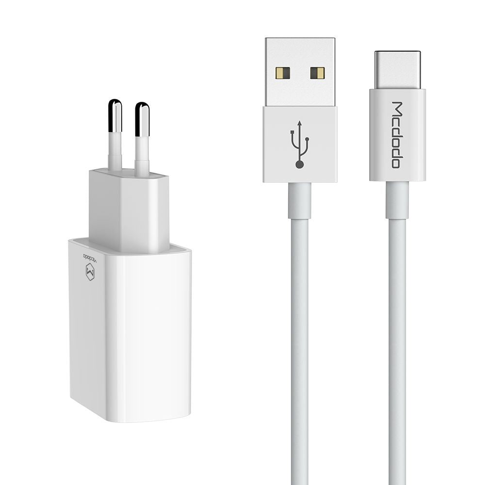 Netværksoplader med USB-C Kabel McDodo CH-6721 Tilbud, 12W, 2.4A, 2 x USB-A, Hvid