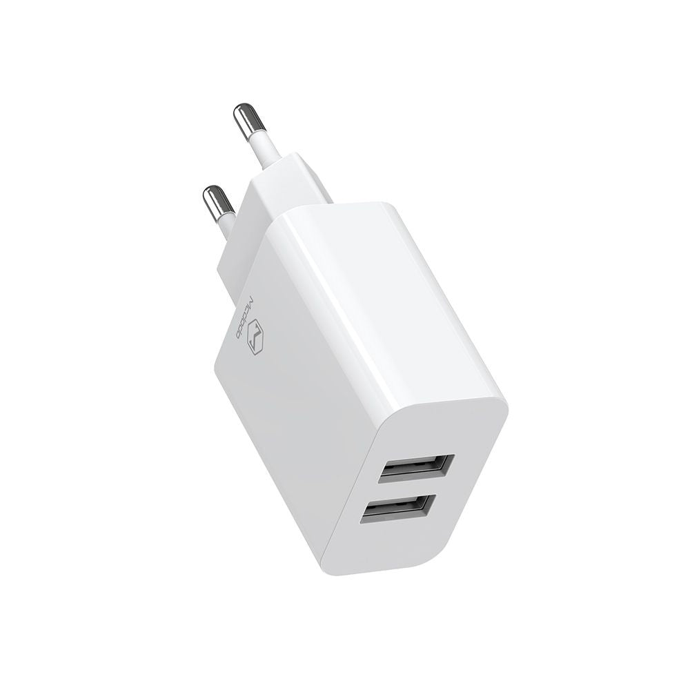 Netværksoplader med USB-C Kabel McDodo CH-6721 Tilbud, 12W, 2.4A, 2 x USB-A, Hvid