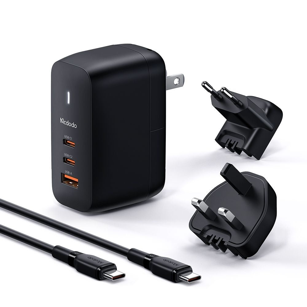 Netværksoplader med USB-C Kabel McDodo CH-8442 Mecha Travel, 65W, 5A, 1 x USB-A - 2 x USB-C, Sort