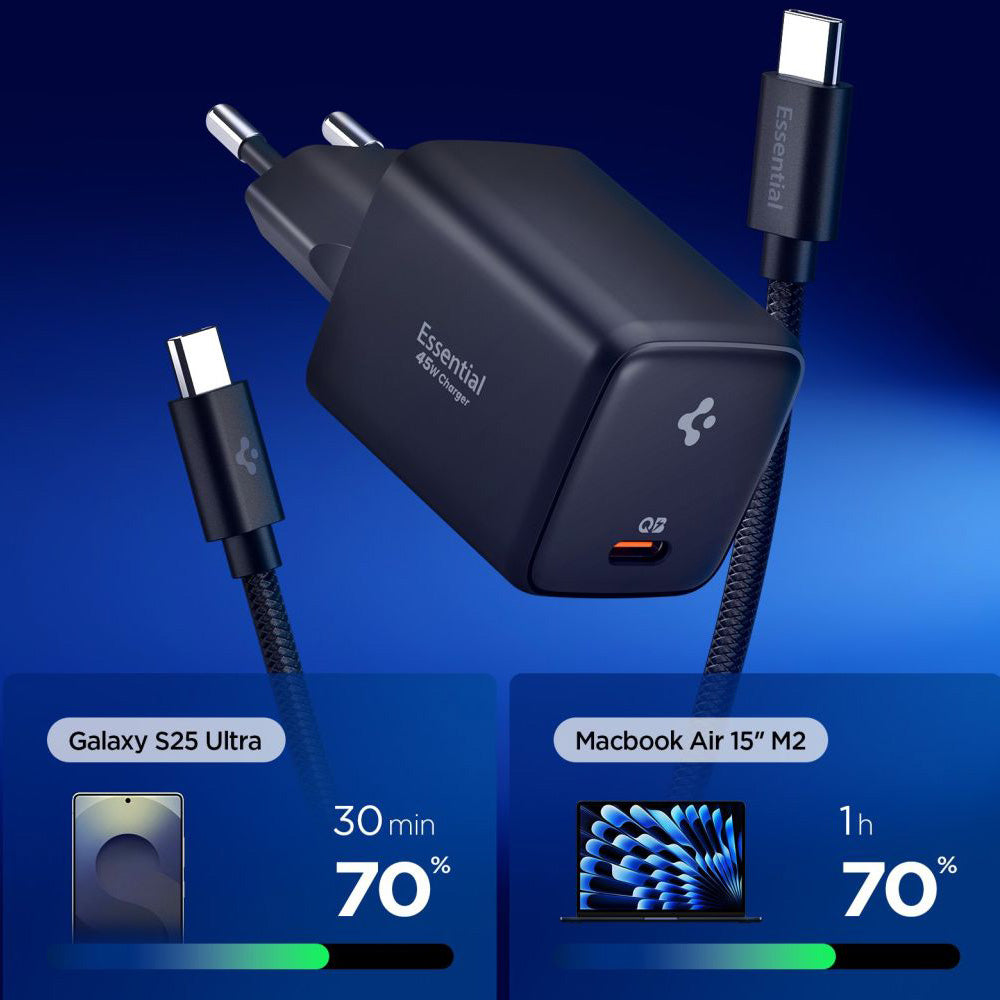 Netværksoplader med USB-C kabel Spigen EE451EU Essential, 45W, 3A, 1 x USB-C, Sort ACH09474