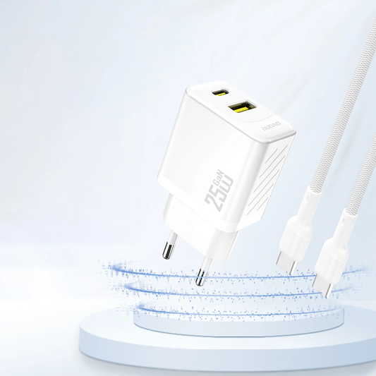 Dudao A26T Netværksoplader, 25W, 3A, 1 x USB-A - 1 x USB-C, Hvid