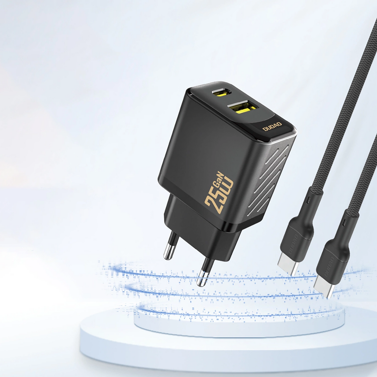 Dudao A26T Netværksoplader, 25W, 3A, 1 x USB-A - 1 x USB-C, Sort