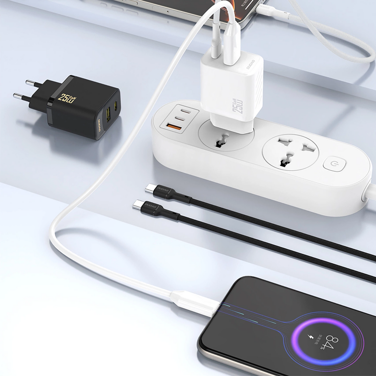 Dudao A26T Netværksoplader, 25W, 3A, 1 x USB-A - 1 x USB-C, Sort