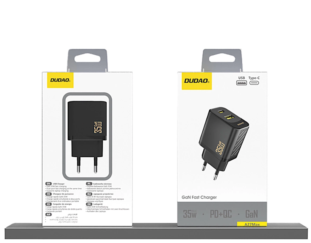 Dudao A27 Max Netoplader, 35W, 1 x USB-A - 1 x USB-C, Sort
