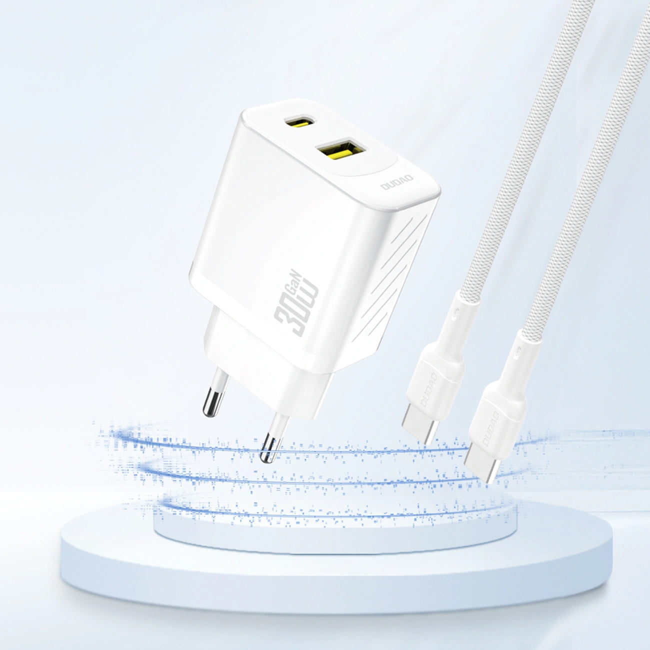 Netværksoplader Dudao A27TEU, 30W, 3A, 1 x USB-A - 1 x USB-C, Hvid