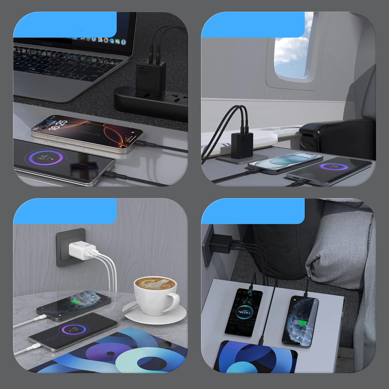 Netværksoplader Dudao A29, 65W, 1 x USB-A - 2 x USB-C, Sort