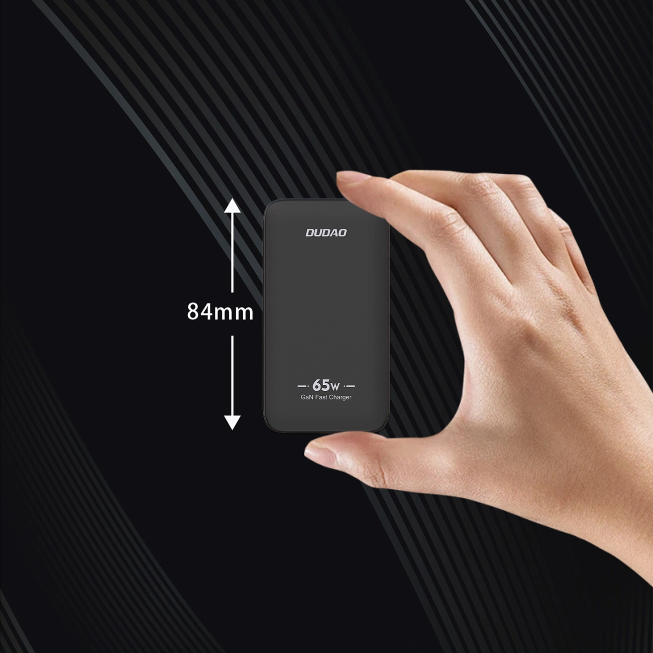 Dudao A65Q Travel netværksoplader, 65W, 3.25A, 1 x USB-A - 1 x USB-C, Sort