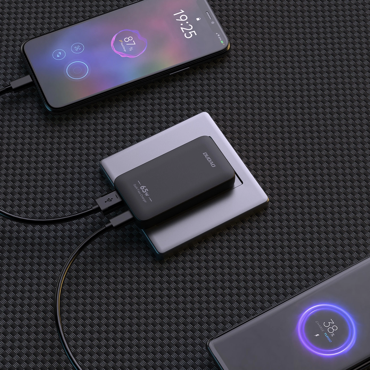 Dudao A65Q Travel netværksoplader, 65W, 3.25A, 1 x USB-A - 1 x USB-C, Sort
