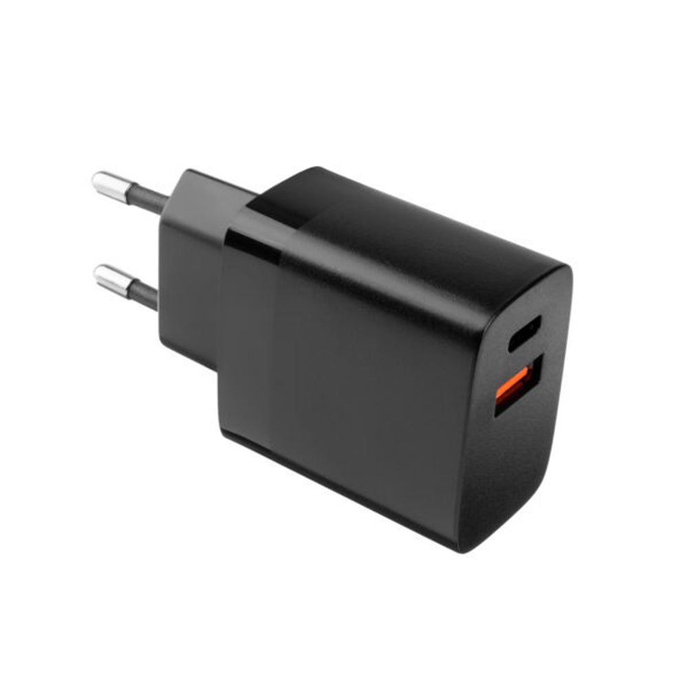 Fixed Netværksoplader, 17W, 3A, 2 x USB-A, Sort