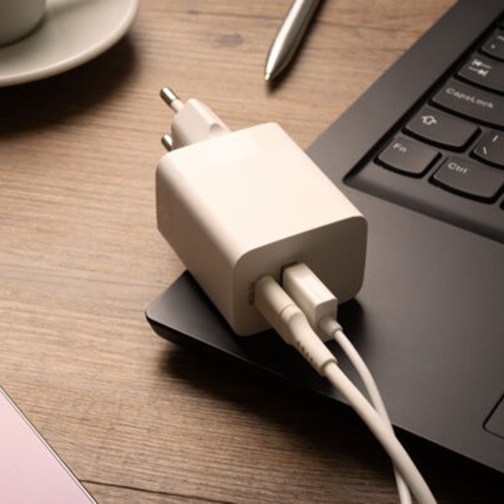 Netværksoplader Fixed Mini, 45W, 3A, 1 x USB-A - 1 x USB-C, Hvid