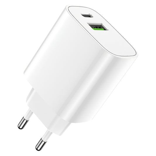Netværksoplader Forever LS-04, 20W, 3A, 1 x USB-A - 1 x USB-C, hvid