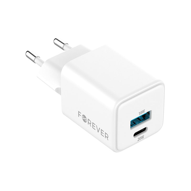 Forever TC-08-20AC Network Charger, 20W, 3A, 1 x USB-A - 1 x USB-C, White
