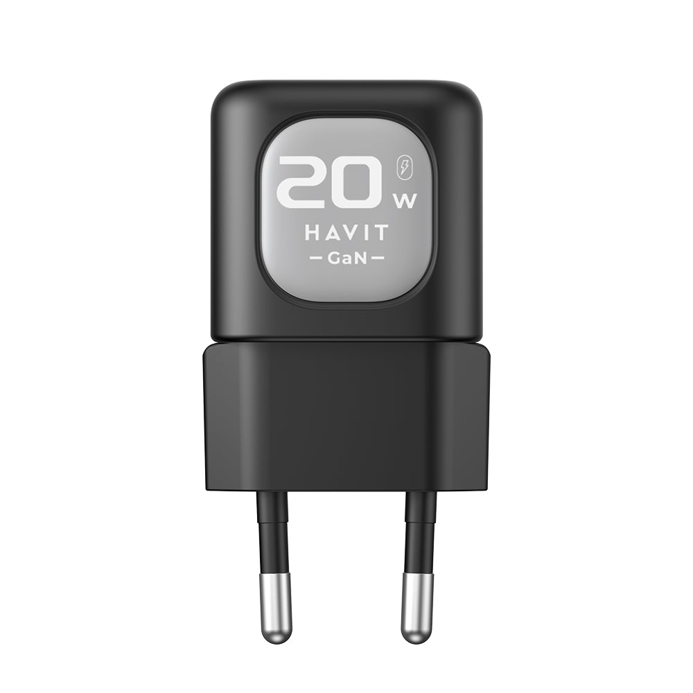 HAVIT UC220 Netværksoplader, 20W, 3A, 1 x USB-A - 1 x USB-C, Sort Grå