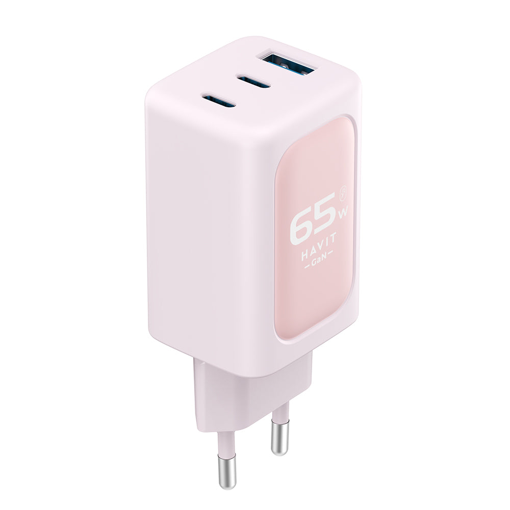 Netværksoplader HAVIT UC260, 65W, 3A, 1 x USB-A - 2 x USB-C, Pink