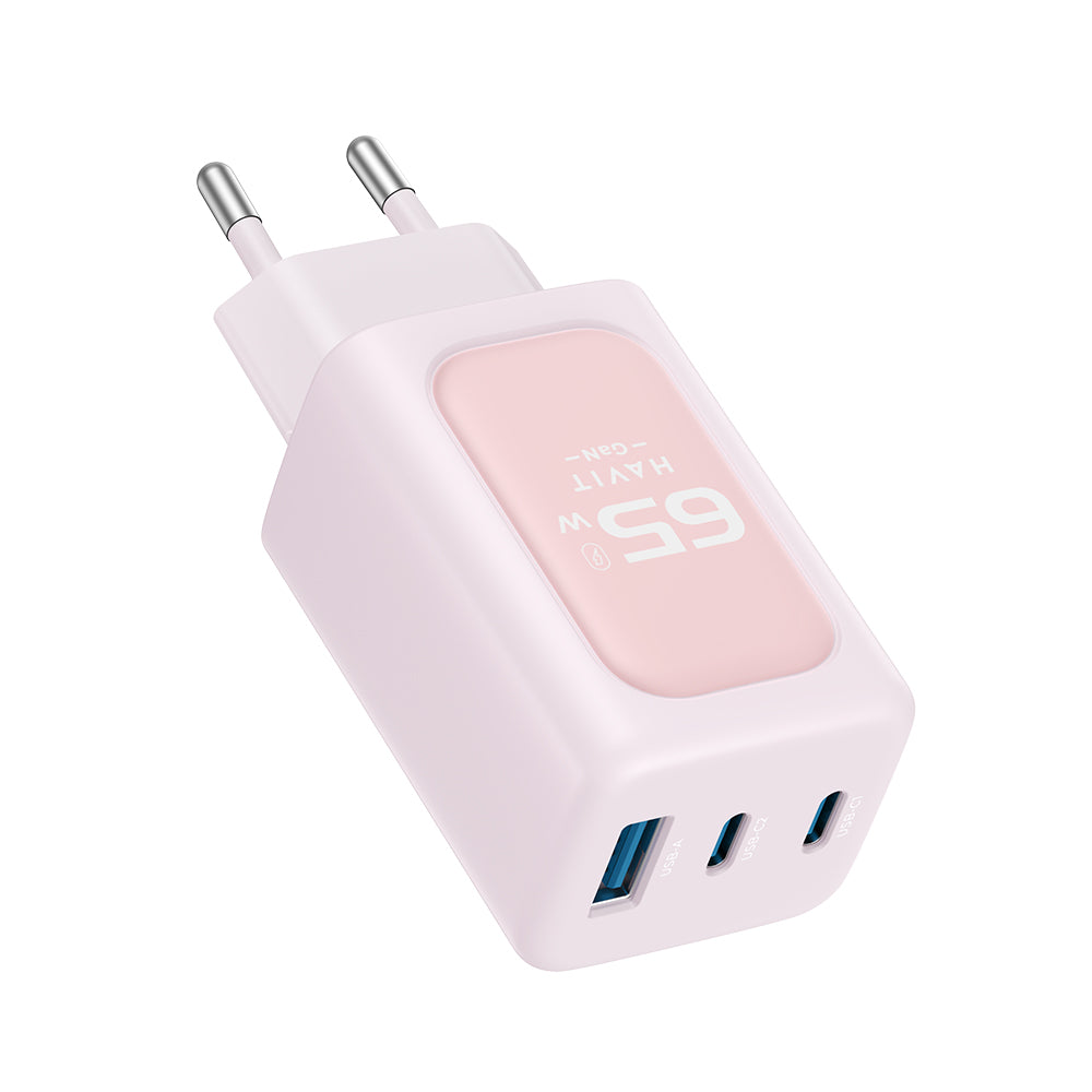 Netværksoplader HAVIT UC260, 65W, 3A, 1 x USB-A - 2 x USB-C, Pink
