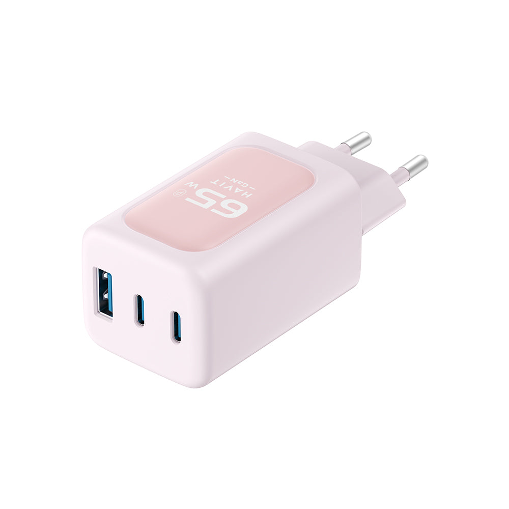 Netværksoplader HAVIT UC260, 65W, 3A, 1 x USB-A - 2 x USB-C, Pink