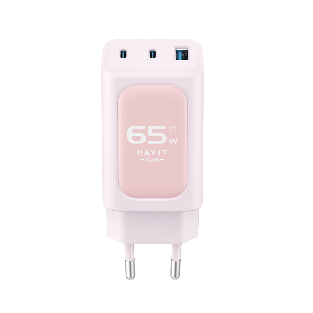 Netværksoplader HAVIT UC260, 65W, 3A, 1 x USB-A - 2 x USB-C, Pink