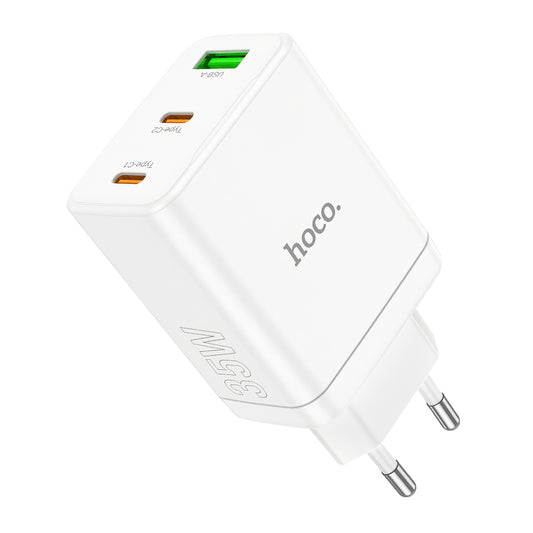 Netværksoplader HOCO N33, 35W, 3A, 1 x USB-A - 2 x USB-C, hvid