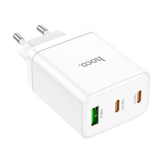 Netværksoplader HOCO N33, 35W, 3A, 1 x USB-A - 2 x USB-C, hvid