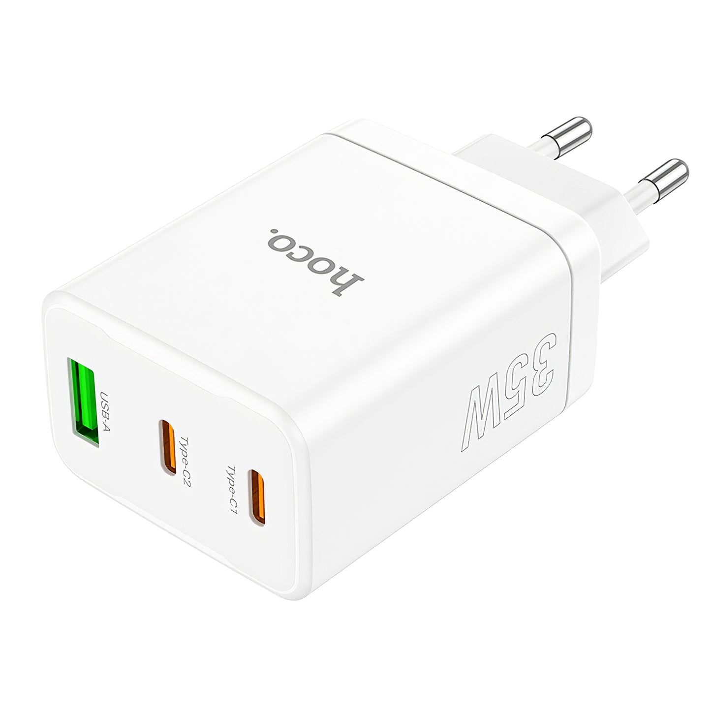 Netværksoplader HOCO N33, 35W, 3A, 1 x USB-A - 2 x USB-C, hvid