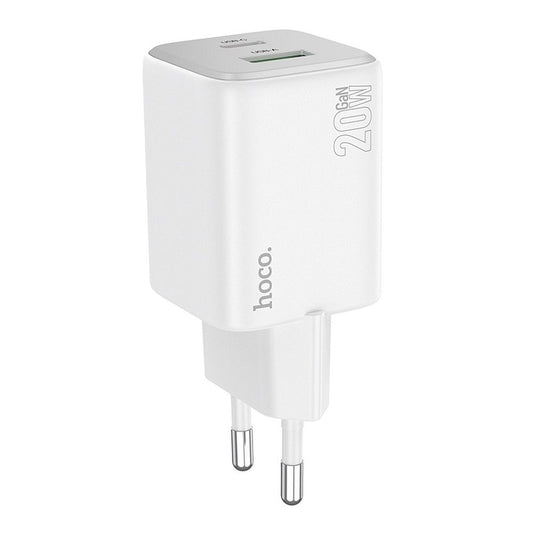 Netværksoplader HOCO N41, 20W, 3A, 1 x USB-A - 1 x USB-C, Hvid