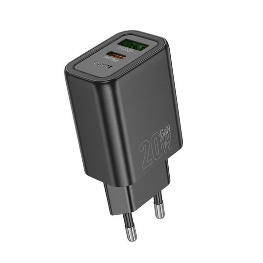 HOCO N61 netværksoplader, 20W, 3A, 1 x USB-A - 1 x USB-C, Sort