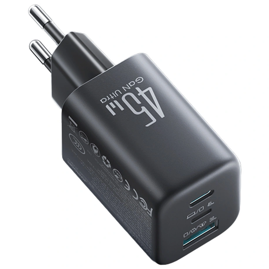 Joyroom JR-TO1 Netoplader, 45W, 3A, 1 x Lightning - 1 x USB-A - 1 x USB-C, Sort
