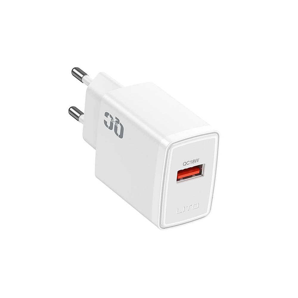 Netværksoplader Lito LC08, 18W, 3A, 1 x USB-A, Hvid