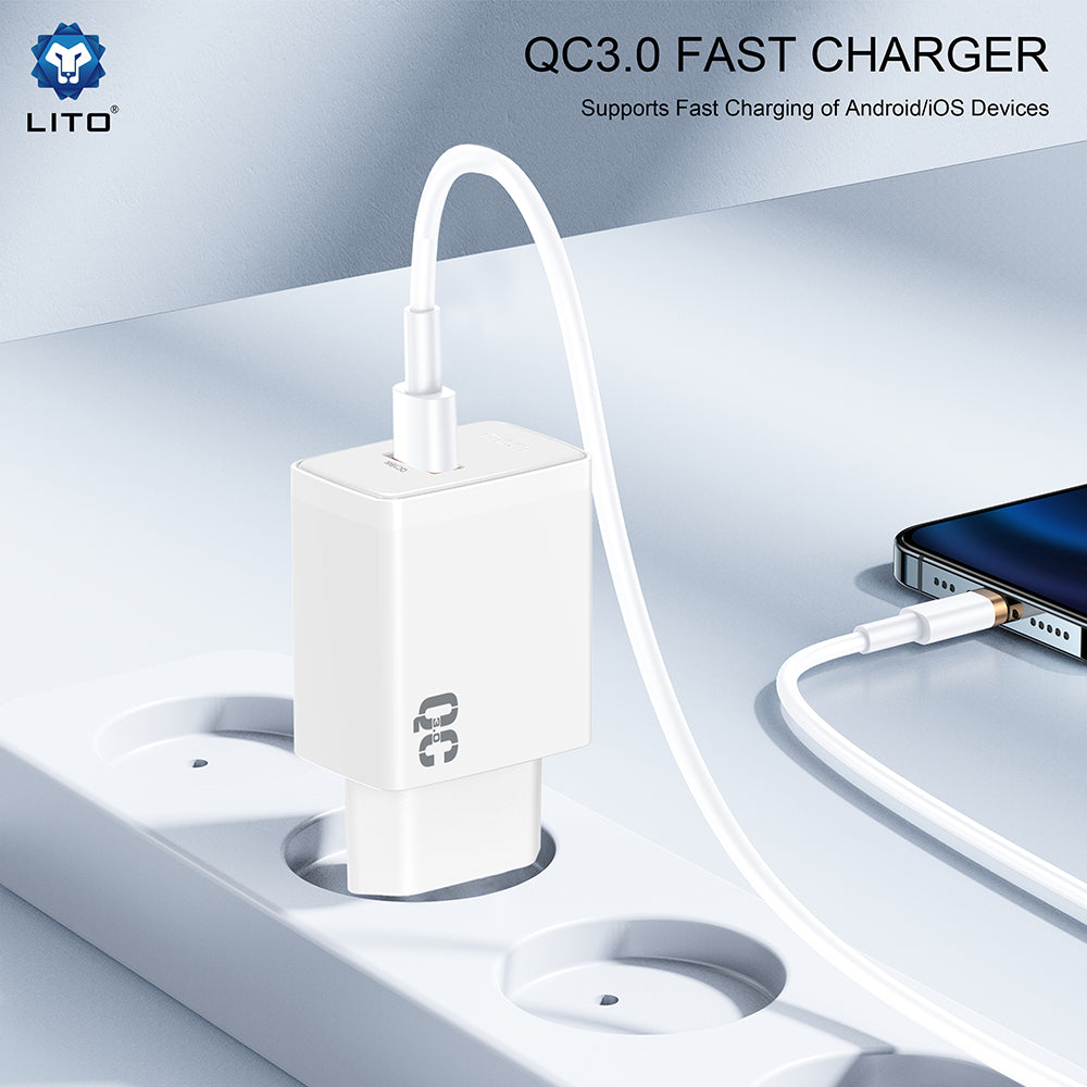 Netværksoplader Lito LC08, 18W, 3A, 1 x USB-A, Hvid